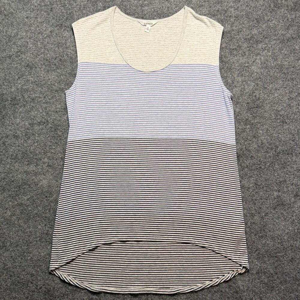 Athleta‎ Striped Sleeveless High Low Tank Top Medium Gray Blue